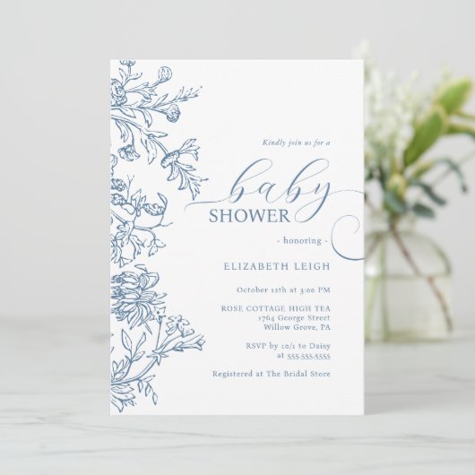 Elegant  blauw Baby shower Kaart (Staand voorkant)