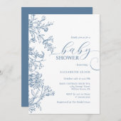 Elegant  blauw Baby shower Kaart (Voorkant / Achterkant)