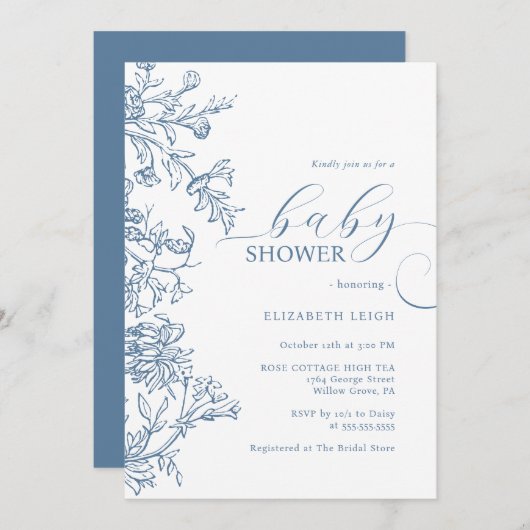 Elegant blauw Baby shower Kaart (Voorkant / Achterkant)