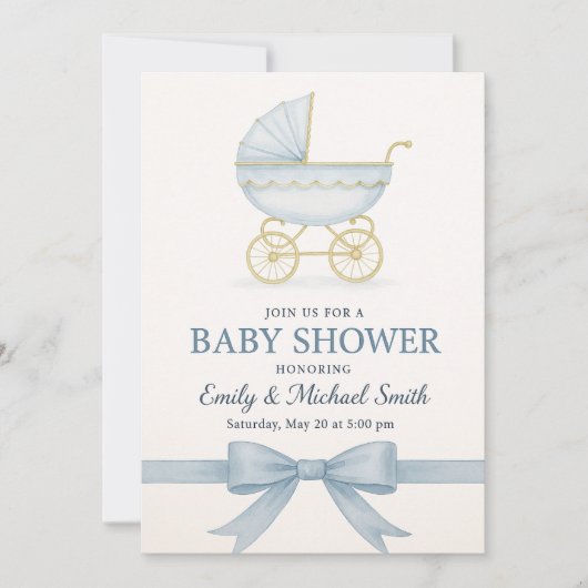 Elegant blauw Baby shower uitnodiging Sjabloon (Voorkant)