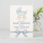 Elegant blauw Baby shower uitnodiging Sjabloon (Staand voorkant)