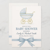 Elegant blauw Baby shower uitnodiging Sjabloon (Voorkant / Achterkant)