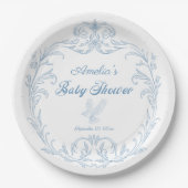 Elegant Blauw Barok Vogel Baby shower Papieren Bordje (Voorkant)