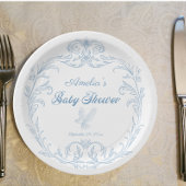 Elegant Blauw Barok Vogel Baby shower Papieren Bordje