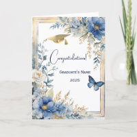 Elegant blauw beige bloem gepersonaliseerd Afstude