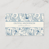 Elegant Blauw & Beige Bloemen Moderne Lijn Kunst U Visitekaartje (Voorkant)