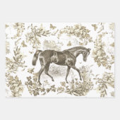 Elegant  Blauw Beige Grijs Paard Bloemen Toile Inpakpapier Vel (Voorkant 3)