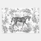 Elegant  Blauw Beige Grijs Paard Bloemen Toile Inpakpapier Vel (Voorkant 2)