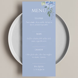 Elegant Blauw Beige Hydrangea Bruiloft Menu