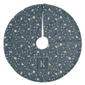 Elegant Blauw & Beige Kerst Element Monogram Fleece Kerstboom Rok (Voorkant)