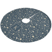 Elegant Blauw & Beige Kerst Element Monogram Fleece Kerstboom Rok (Gekanteld)