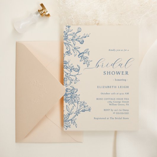 Elegant  blauw beige Vrijgezellenfeest Kaart