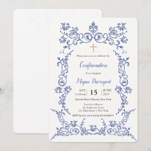 Elegant blauw bevestiging kaart (Voorkant / Achterkant)