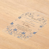 elegant blauw blad religieuze bruiloft acryl uitnodigingen (Laagn)