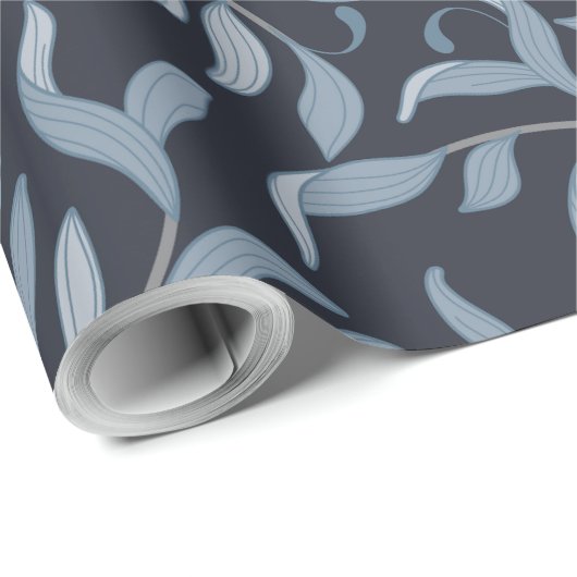 Elegant blauw blad William Morris Geïnspireerd Cadeaupapier (Rol Hoek)