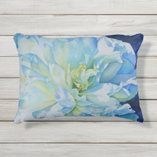 Elegant blauw blauwgroen bloemen waterverf buitenkussen