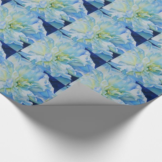 Elegant blauw blauwgroen bloemen waterverf cadeaupapier (Hoek)