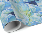 Elegant blauw blauwgroen bloemen waterverf cadeaupapier (Rol Hoek)