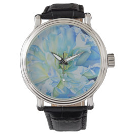 Elegant blauw blauwgroen bloemen waterverf horloge