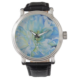 Elegant blauw blauwgroen bloemen waterverf horloge