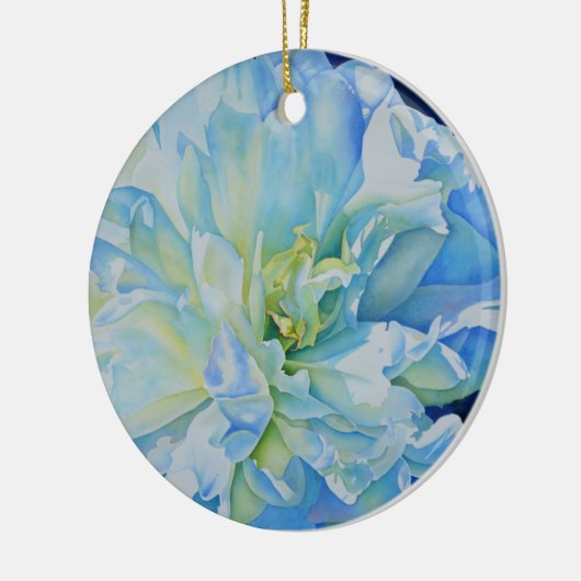 Elegant blauw blauwgroen bloemen waterverf keramisch ornament (Links)