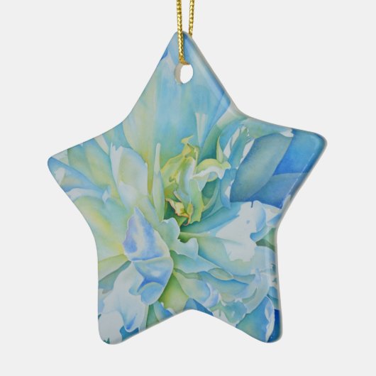 Elegant blauw blauwgroen bloemen waterverf keramisch ornament (Links)