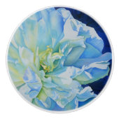 Elegant blauw blauwgroen bloemen waterverf keramische knop (Voorkant)