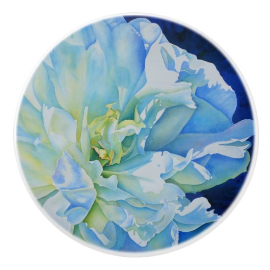Elegant blauw blauwgroen bloemen waterverf keramische knop (Voorkant)