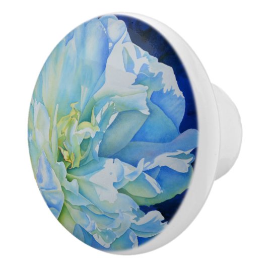 Elegant blauw blauwgroen bloemen waterverf keramische knop (Rechts)