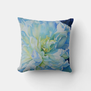 Elegant blauw blauwgroen bloemen waterverf kussen
