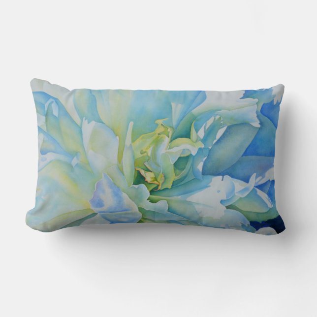 Elegant blauw blauwgroen bloemen waterverf kussen (Voorkant)