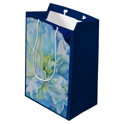 Elegant blauw blauwgroen bloemen waterverf medium cadeauzakje (Achterkant Gekanteld)