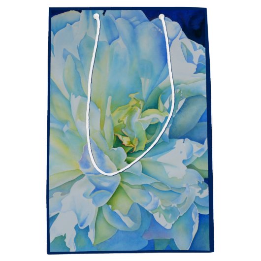 Elegant blauw blauwgroen bloemen waterverf medium cadeauzakje (Voorkant)
