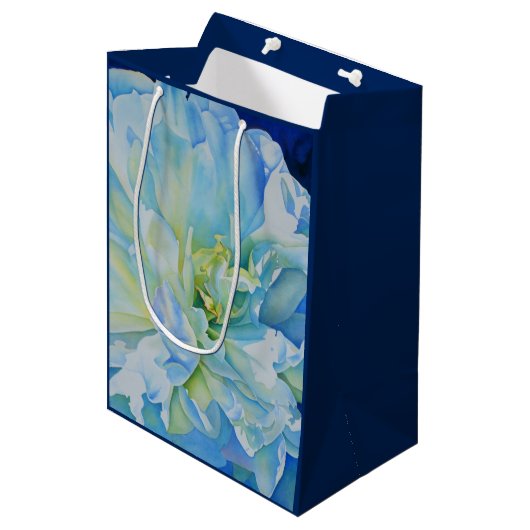Elegant blauw blauwgroen bloemen waterverf medium cadeauzakje (Voorkant Gekanteld)