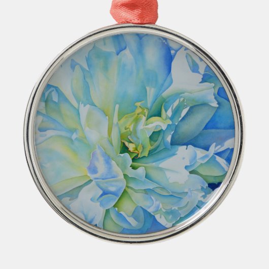Elegant blauw blauwgroen bloemen waterverf metalen ornament (Voorkant)