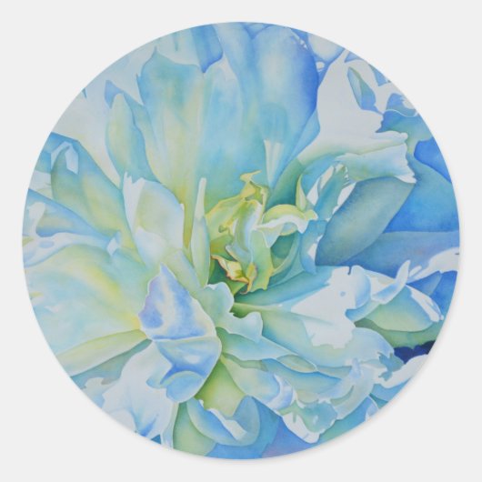 Elegant blauw blauwgroen bloemen waterverf ronde sticker (Voorkant)