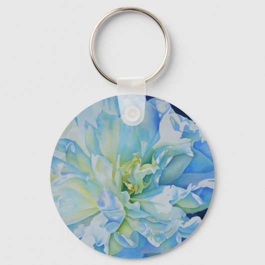 Elegant blauw blauwgroen bloemen waterverf sleutelhanger (Voorkant)