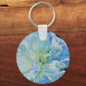 Elegant blauw blauwgroen bloemen waterverf sleutelhanger (Voorkant)