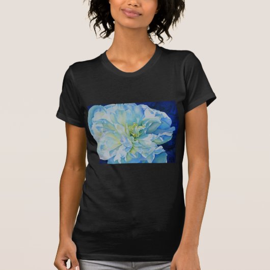 Elegant blauw blauwgroen bloemen waterverf t-shirt (Voorkant)