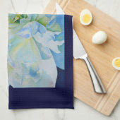 Elegant blauw blauwgroen bloemen waterverf theedoek (Quarter Fold)