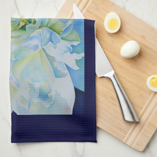 Elegant blauw blauwgroen bloemen waterverf theedoek (Quarter Fold)