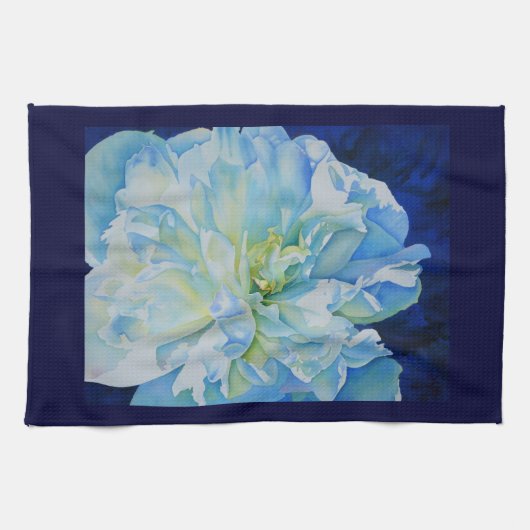 Elegant blauw blauwgroen bloemen waterverf theedoek (Horizontaal)