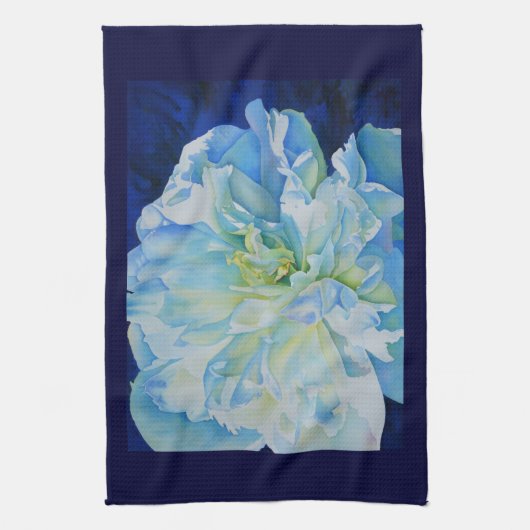 Elegant blauw blauwgroen bloemen waterverf theedoek (Verticaal)