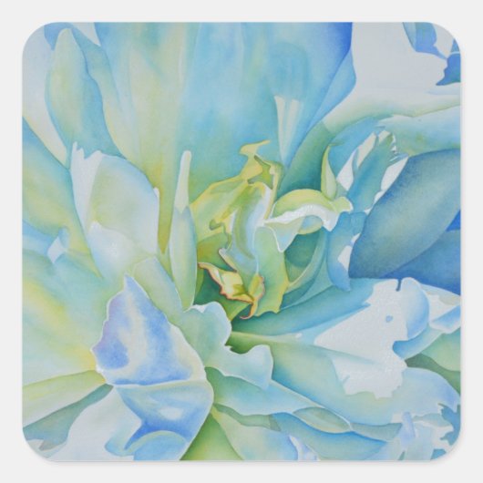 Elegant blauw blauwgroen bloemen waterverf vierkante sticker (Voorkant)