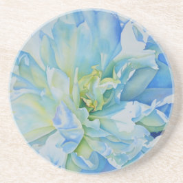 Elegant blauw blauwgroen bloemen waterverf zandsteen onderzetter