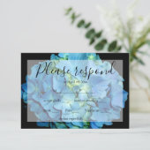 Elegant blauw blauwgroen bloemenhortensia blauw ro RSVP kaartje (Staand voorkant)