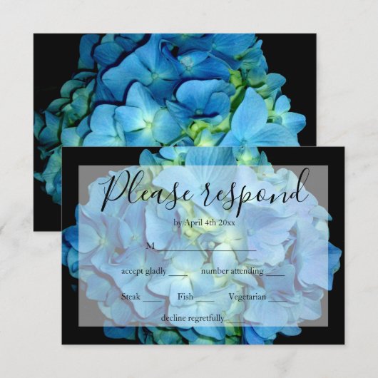 Elegant blauw blauwgroen bloemenhortensia blauw ro RSVP kaartje (Voorkant / Achterkant)