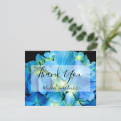 Elegant blauw blauwgroen bloemhortensia's blauw ro bedankkaart (Staand voorkant)