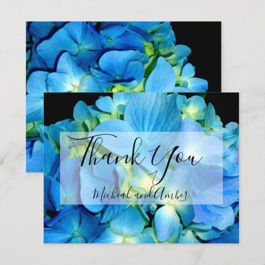 Elegant blauw blauwgroen bloemhortensia's blauw ro bedankkaart (Voorkant / Achterkant)