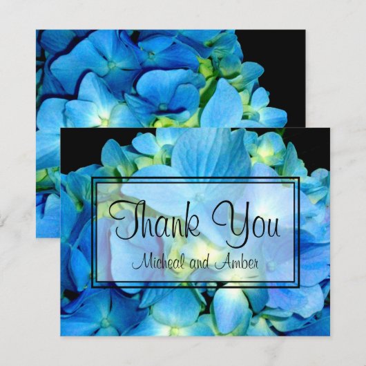 Elegant blauw blauwgroen bloemhortensia's blauw ro bedankkaart (Voorkant / Achterkant)